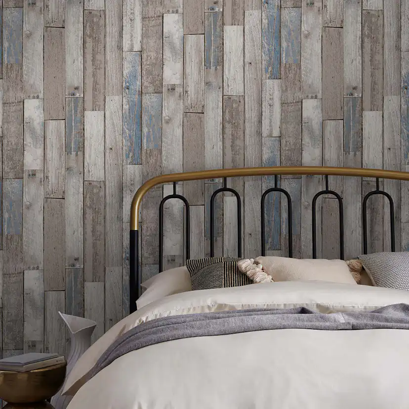 Tapet NEXT Distressed Wood Plank Neutral Blue