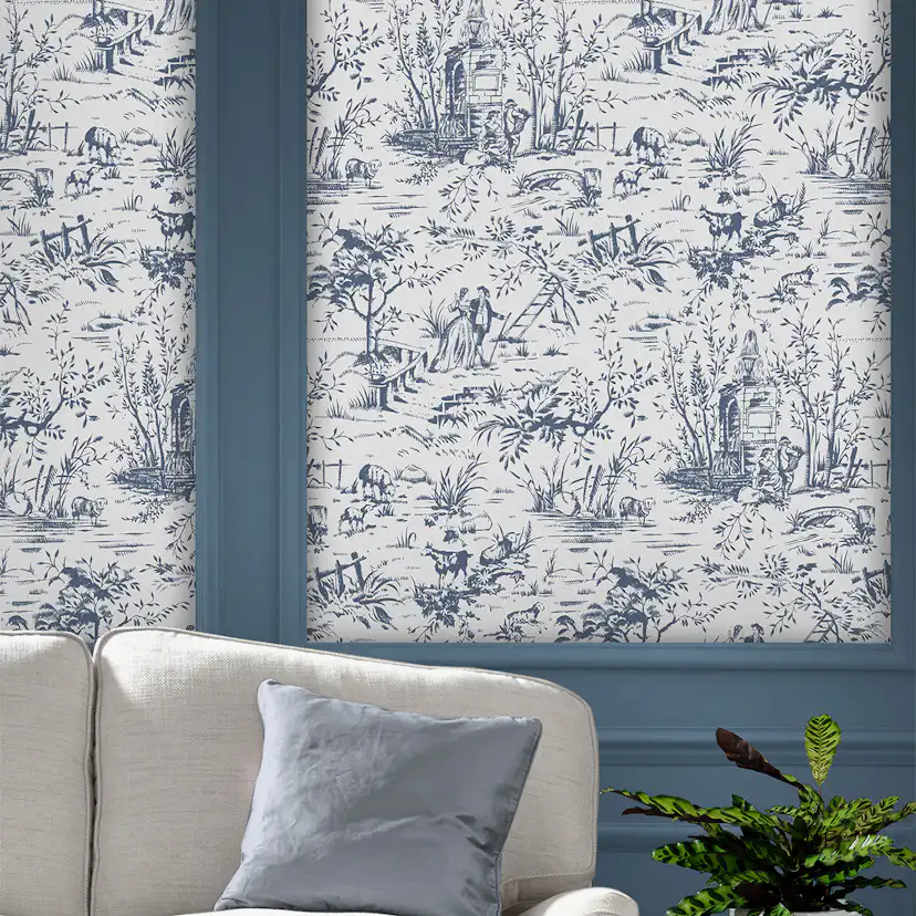 Tapet Laura Ashley Toile De Jouy Dark Seaspray Blå 118494