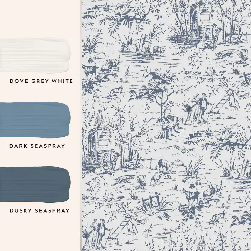 Tapet Laura Ashley Toile De Jouy Dark Seaspray Blå 118494