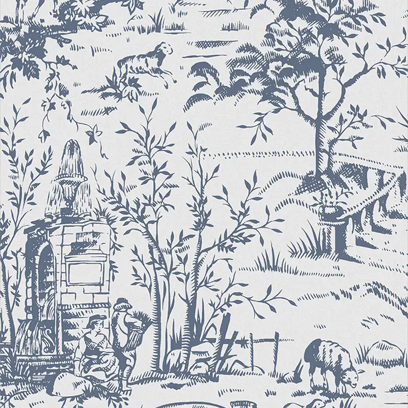 Tapet Laura Ashley Toile De Jouy Dark Seaspray Blå 118494