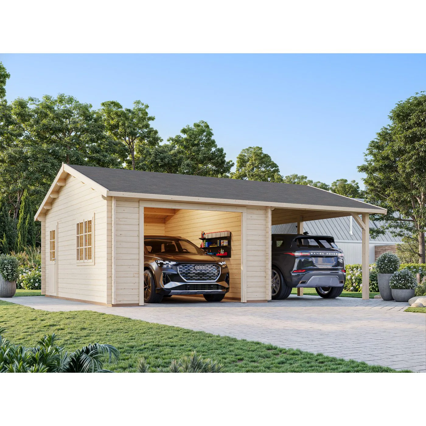 Garage Palmako Roger med Carport 36,5 m2