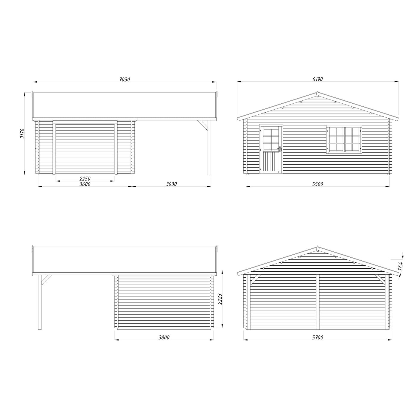 Garage Palmako Roger med Carport 36,5 m2