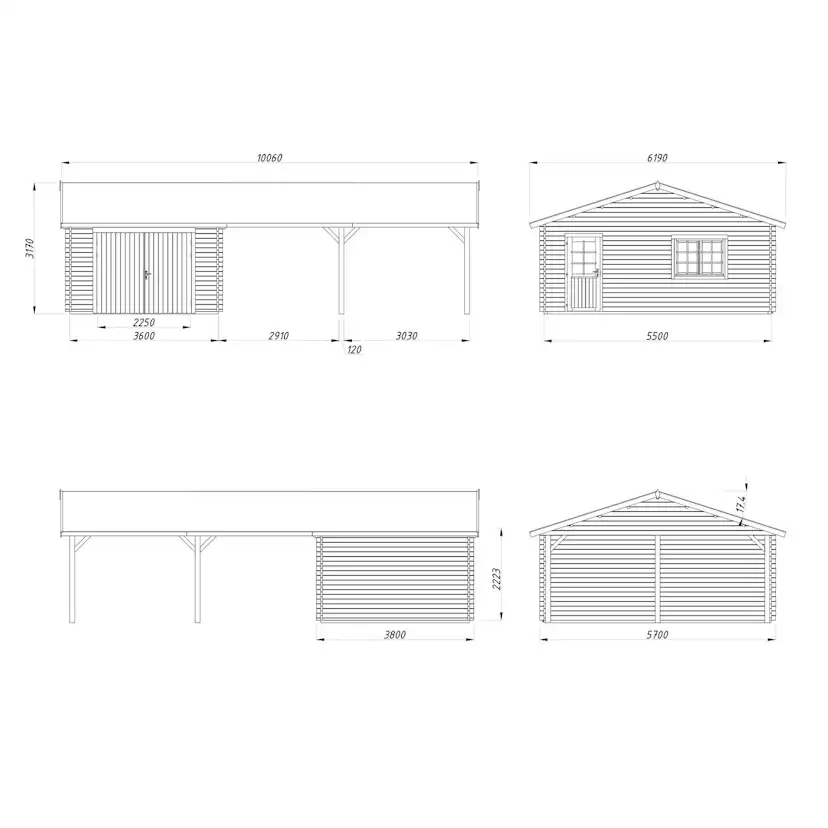 Garage Palmako Roger med Carport 53,1 m2 och Slagport