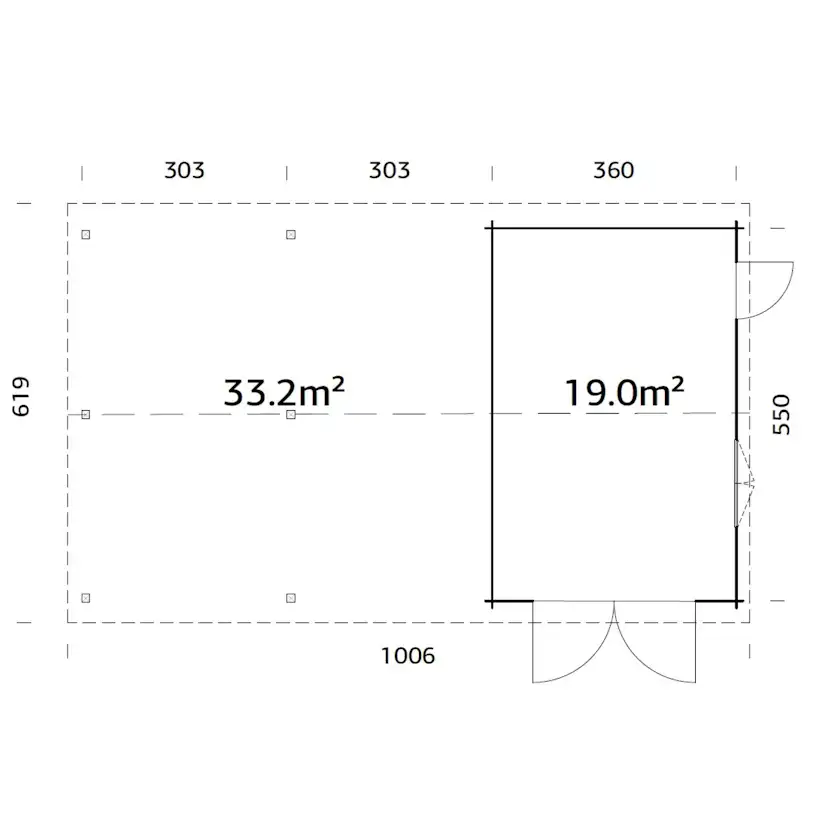 Garage Palmako Roger med Carport 53,1 m2 och Slagport