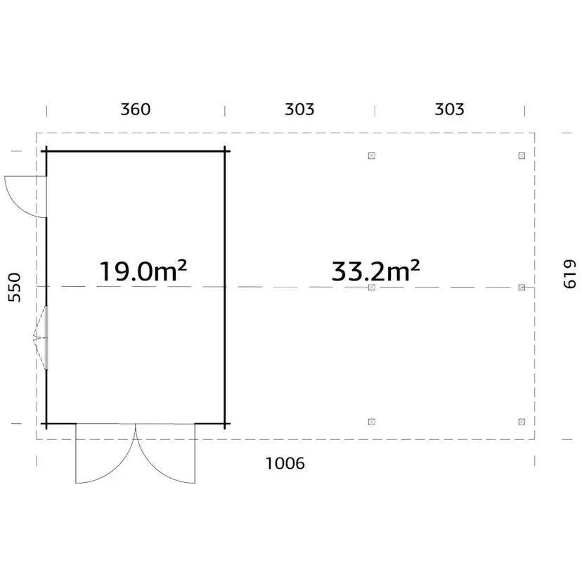 Garage Palmako Roger med Carport 53,1 m2 och Slagport
