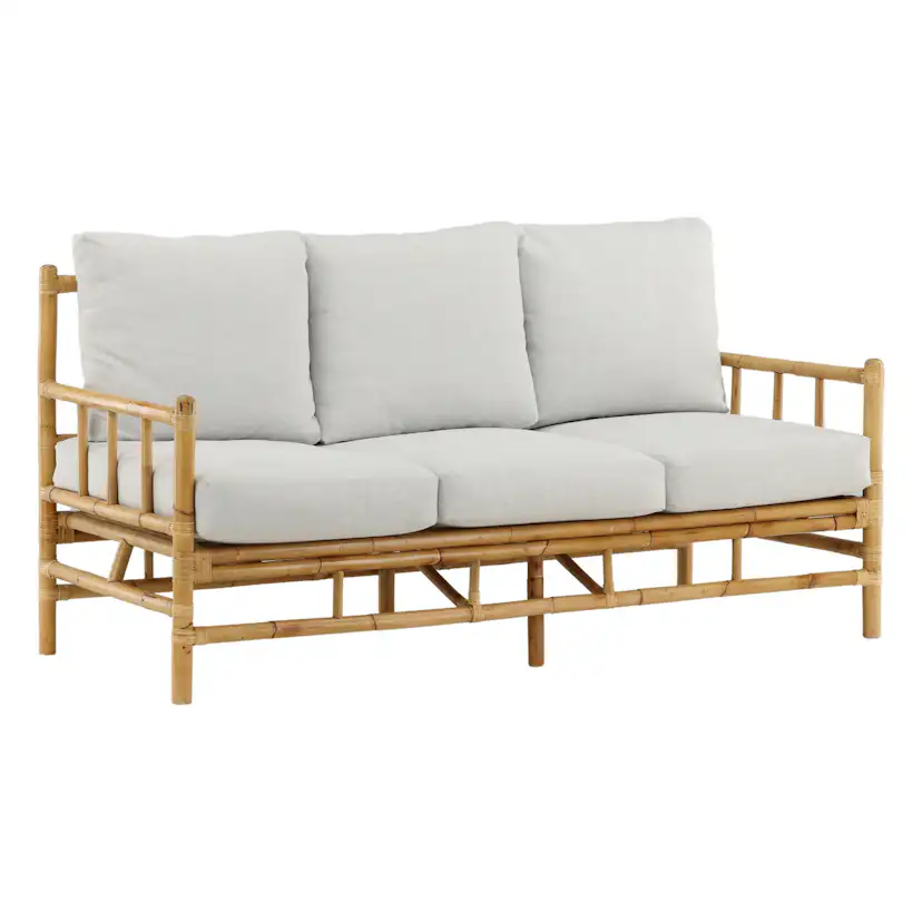 Trädgårdssoffa Venture Home Cane, Naturfärgad Rottingsoffa med Grå Dynor