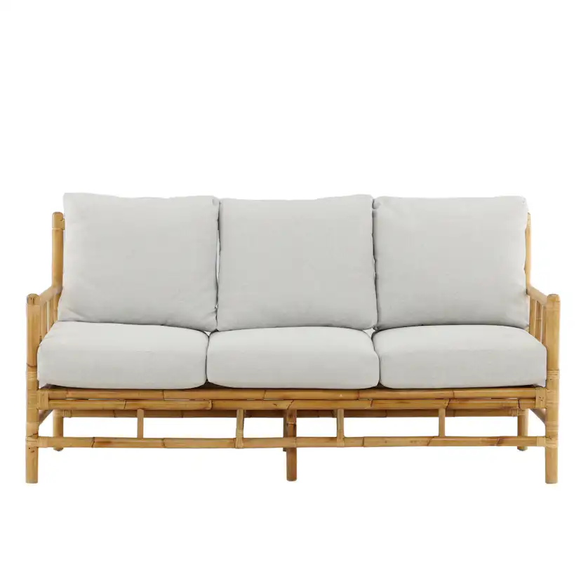 Trädgårdssoffa Venture Home Cane, Naturfärgad Rottingsoffa med Grå Dynor