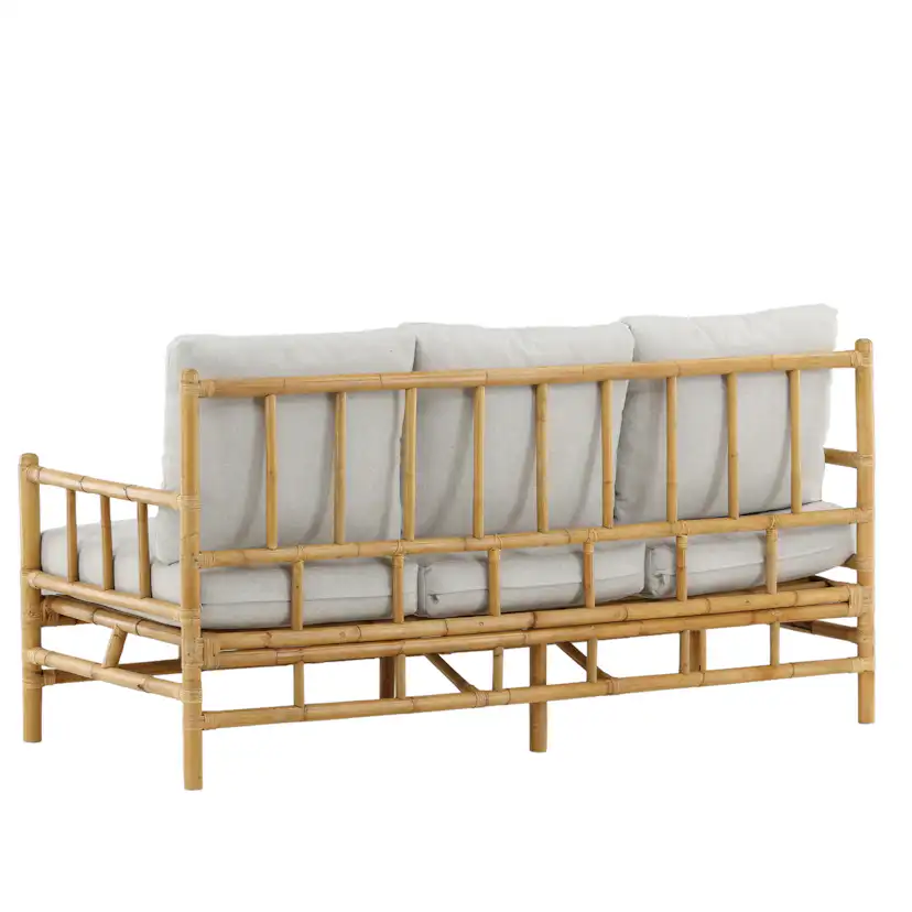 Trädgårdssoffa Venture Home Cane, Naturfärgad Rottingsoffa med Grå Dynor