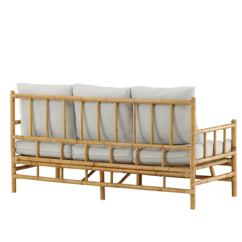 Trädgårdssoffa Venture Home Cane, Naturfärgad Rottingsoffa med Grå Dynor