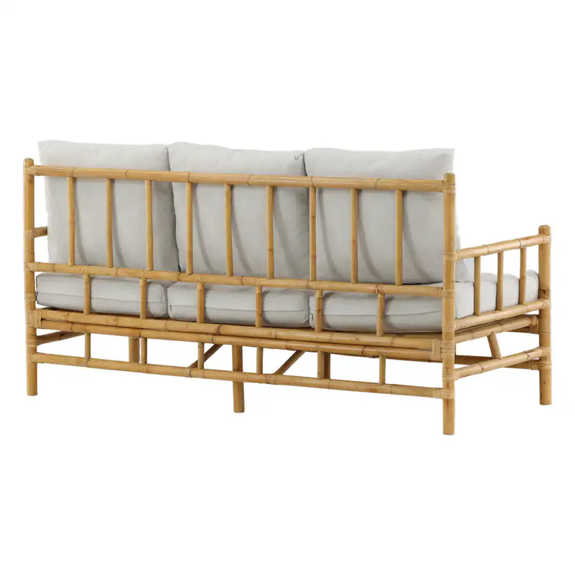 Trädgårdssoffa Venture Home Cane, Naturfärgad Rottingsoffa med Grå Dynor