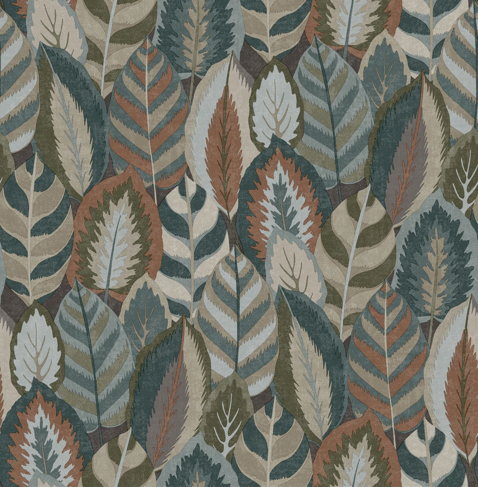 Tapet Sublime Arty Leaves Grn/bl/terra 121126