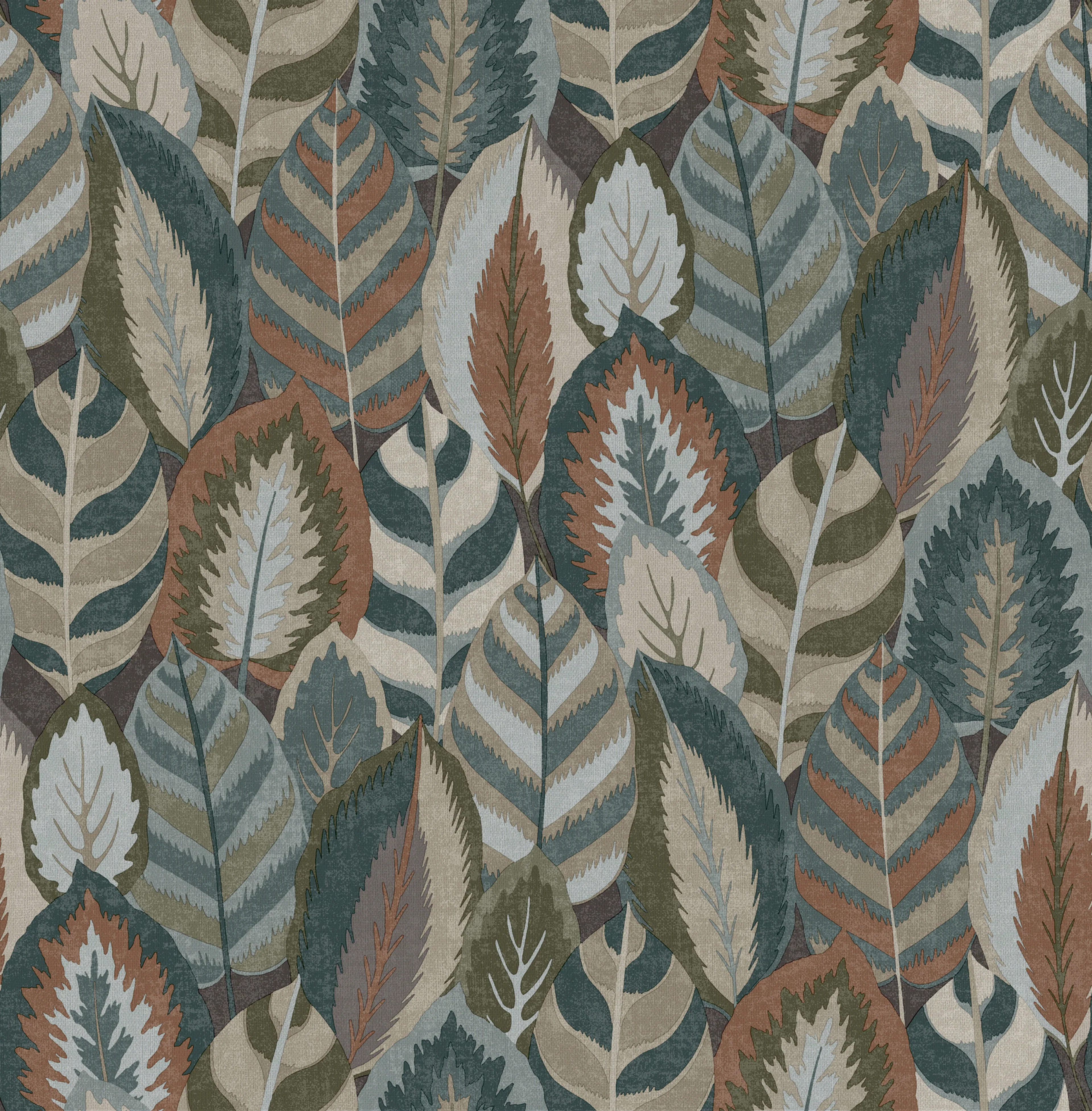 Tapet Sublime Arty Leaves Grn/bl/terra 121126