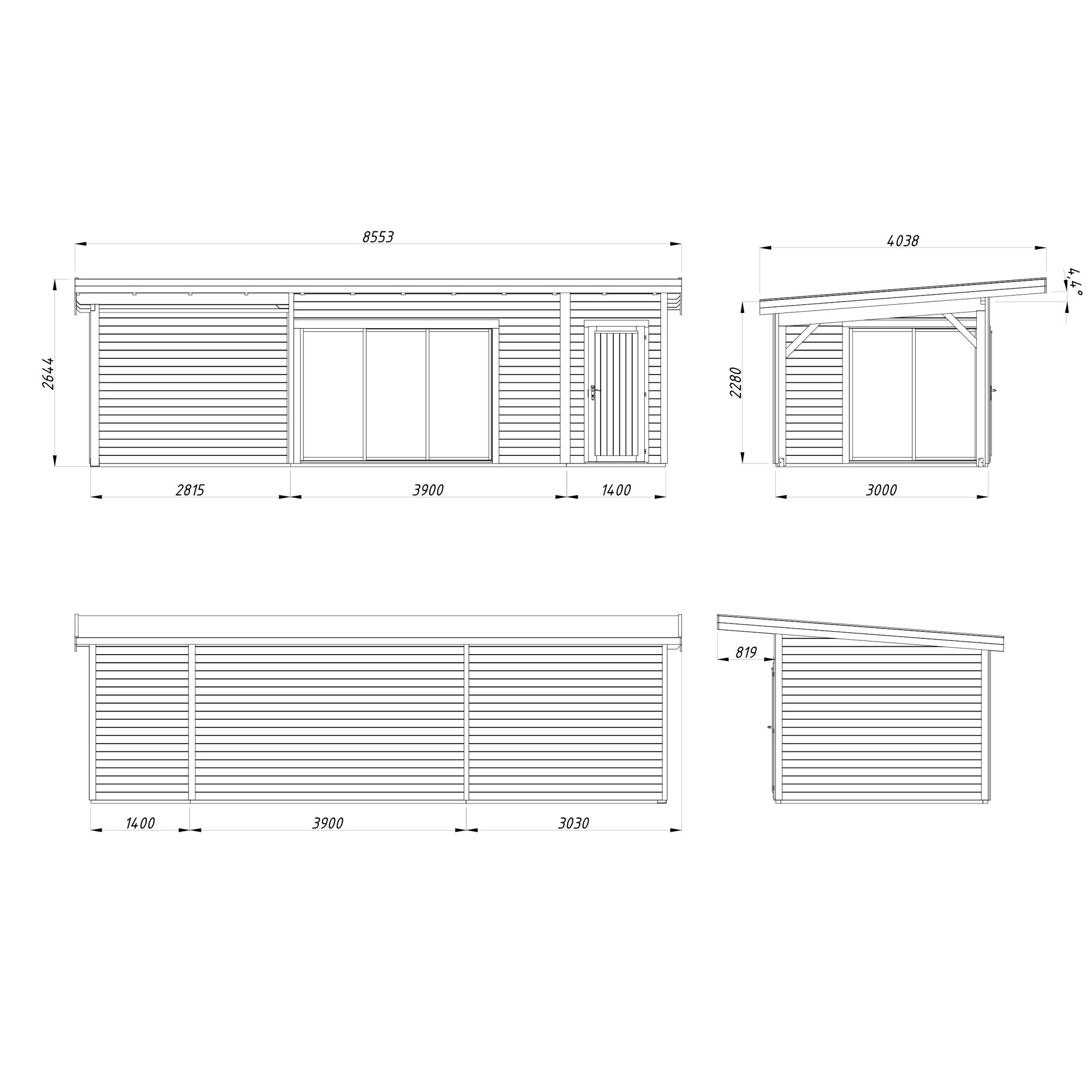 Stuga Palmako Andrea 24,2 m² Slide Plus (inv. 15,2+7,9 m²)