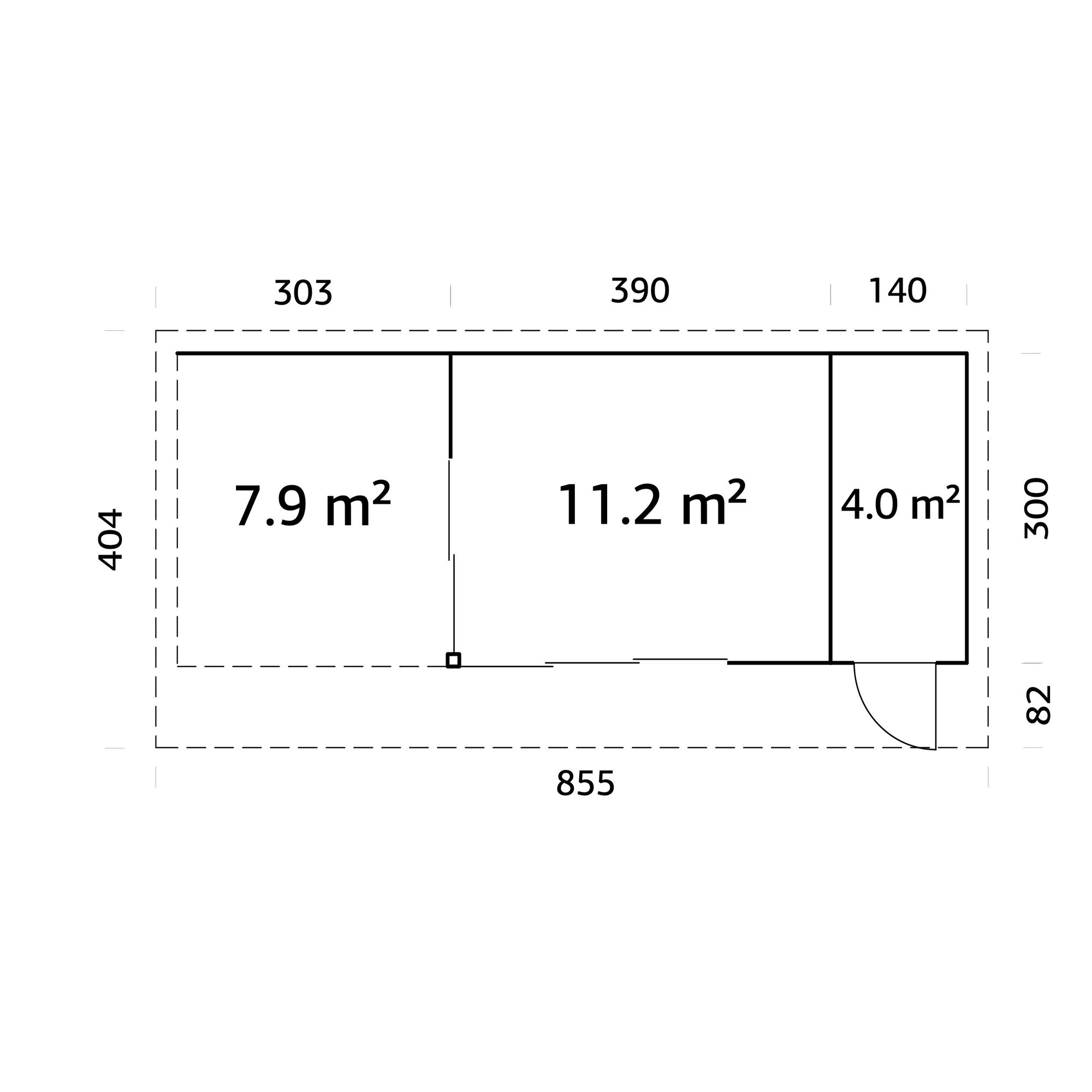 Stuga Palmako Andrea 24,2 m² Slide Plus (inv. 15,2+7,9 m²)