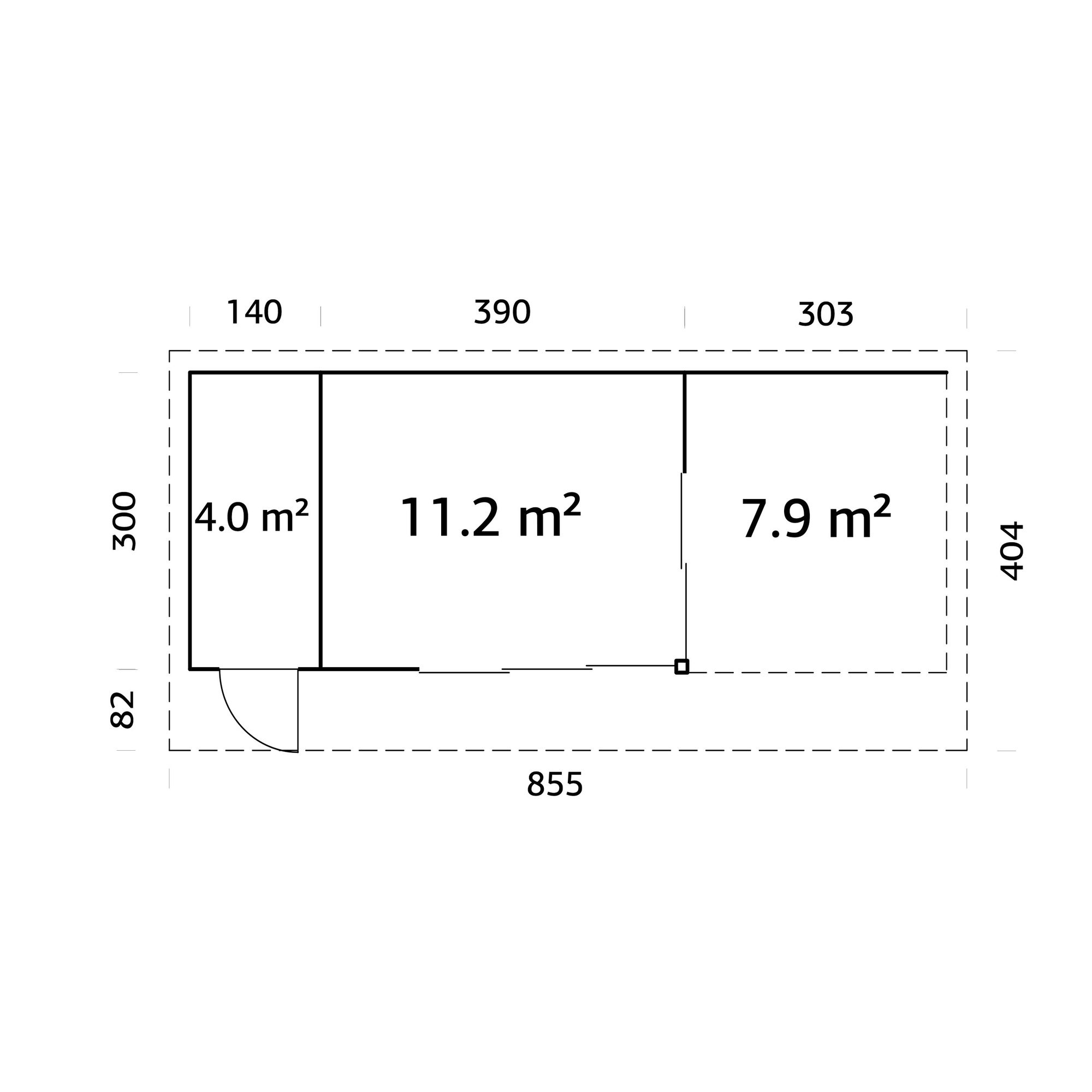 Stuga Palmako Andrea 24,2 m² Slide Plus (inv. 15,2+7,9 m²)