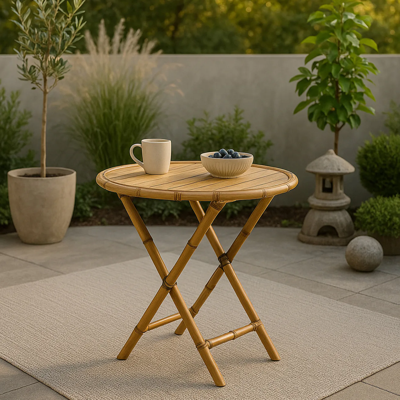 Trädgårdsbord Venture Home Cane, Cafébord Utomhus i Naturfärgad Rotting