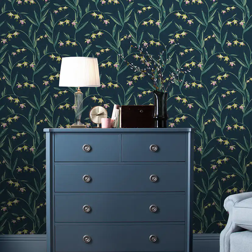 Tapet Laura Ashley Fulwell Fuchsia Blå