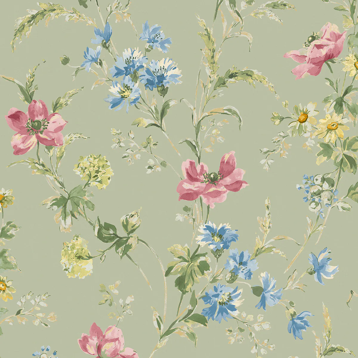 Tapet Laura Ashley Poppy Meadow Grön