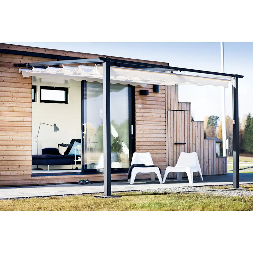 Väggpergola Jabo 4x4m Pergolatak, Grå med Segelduk