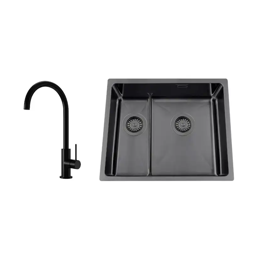 Disklåda Nordic Tech Titan 53 KHX Nickel med Köksblandare Steel Equip Shadow