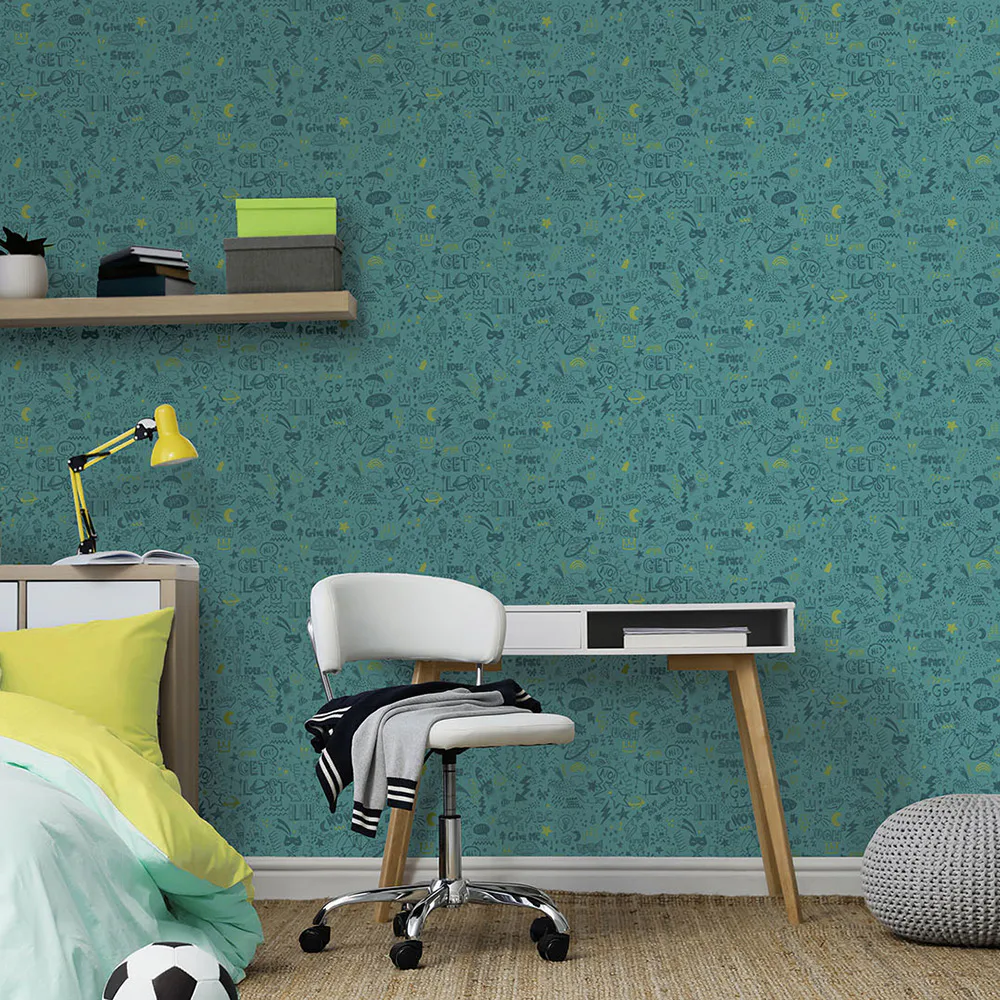 Tapet Holden Dream Catcher Doodle Teal Neon Yellow 13341