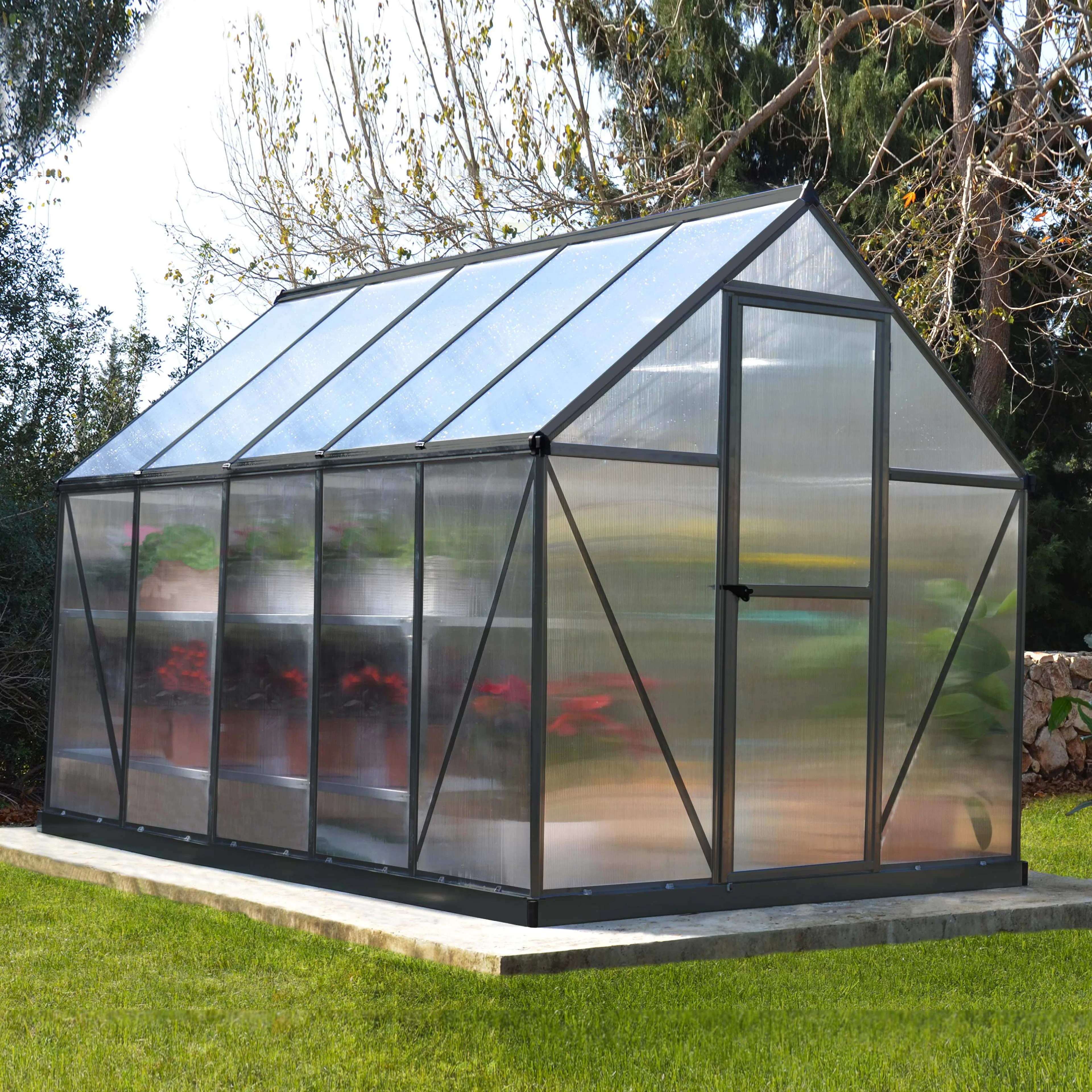 Växthus gop Mythos, Svart Aluminiumstomme med UV-Skyddade Polykarbonatskivor, 5,7 m²