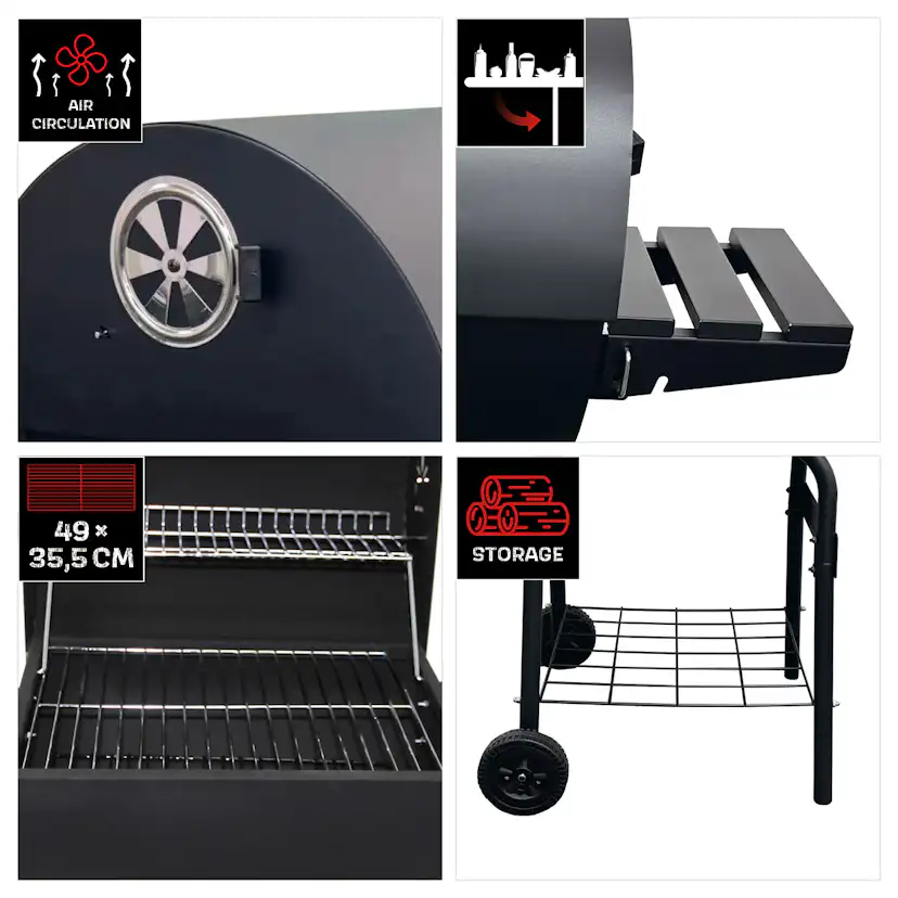 Kolgrill Landmann Grilltunna 550 Stål med Sidobord och Termometer