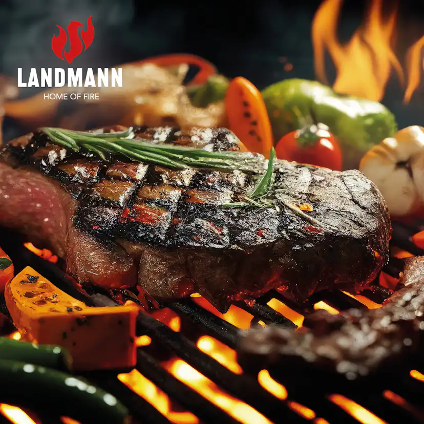 Kolgrill Landmann Grilltunna 550 Stål med Sidobord och Termometer