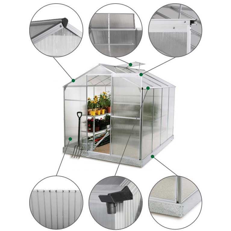 Växthus Metalcraft Rektangulär Aluminiumram med UV-Skyddad Kanalplast, 5,6 m²