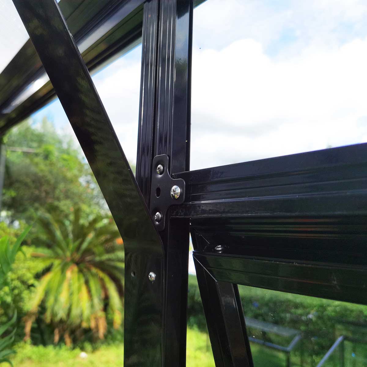 Växthus/Orangeri Metalcraft Hexagon Svart Aluminiumstomme med UV-Skyddat & Härdat Säkerhetsglas, 12,6 m²
