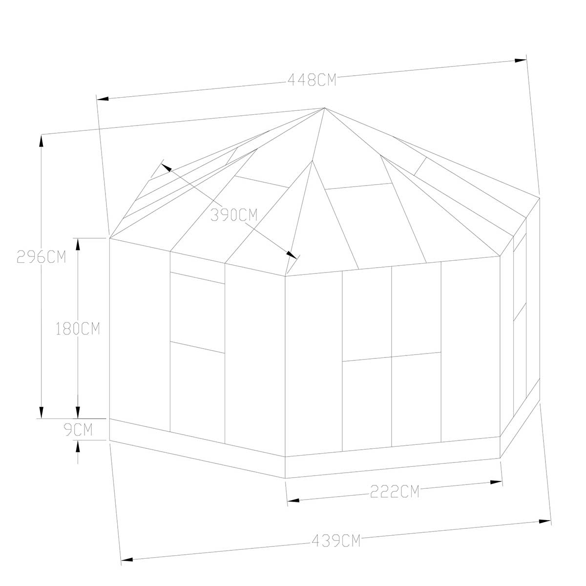 Växthus/Orangeri Metalcraft Hexagon Svart Aluminiumstomme med UV-Skyddat & Härdat Säkerhetsglas, 12,6 m²
