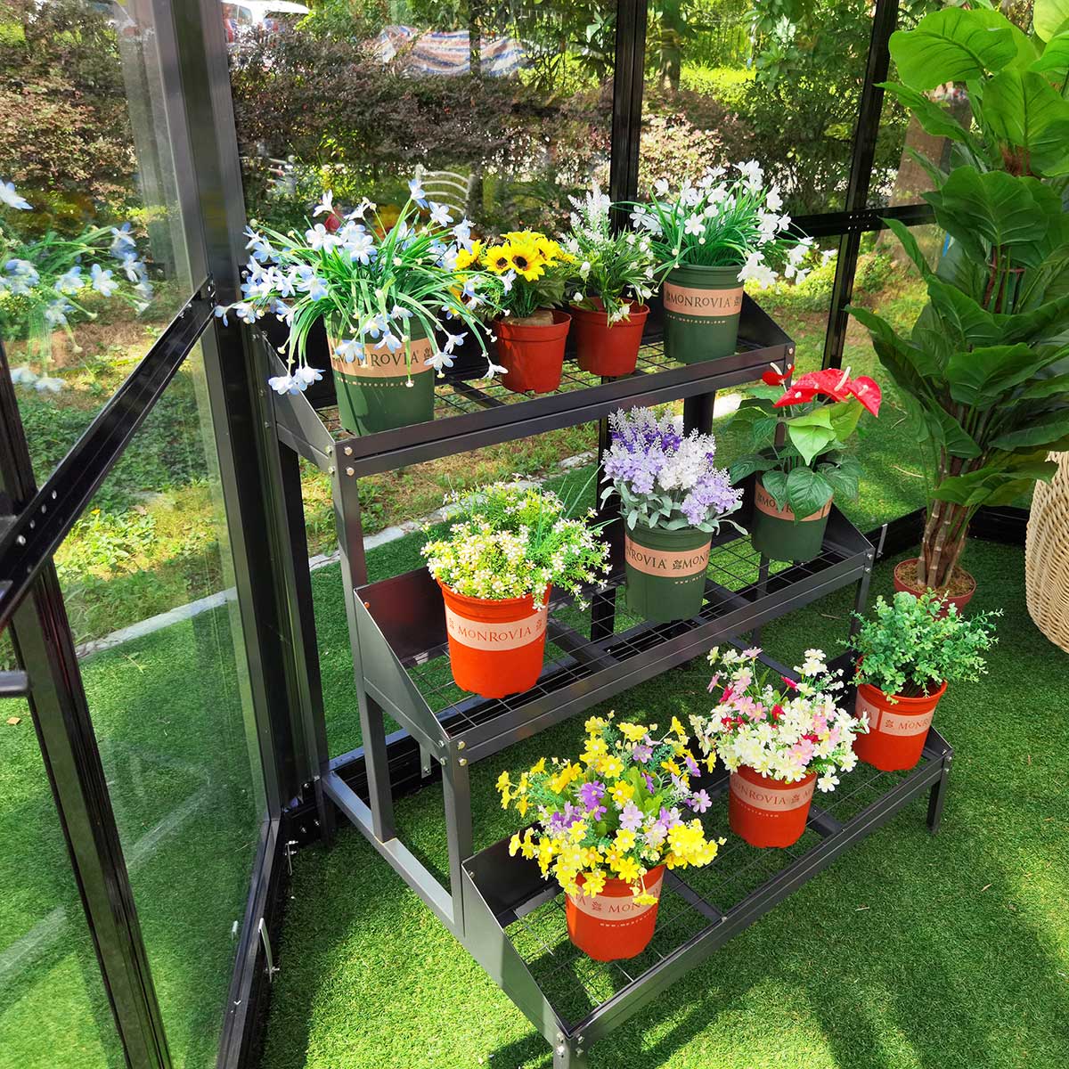 Växthus/Orangeri Metalcraft Hexagon Svart Aluminiumstomme med UV-Skyddat & Härdat Säkerhetsglas, 12,6 m²