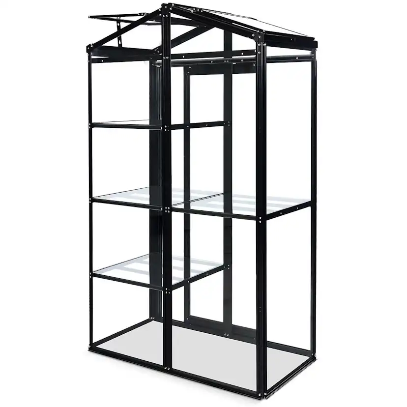 Växthus Metalcraft Svart Rektangulär Odlingsvitrin mot Vägg med Säkerhetsglas, 111x61x170 cm