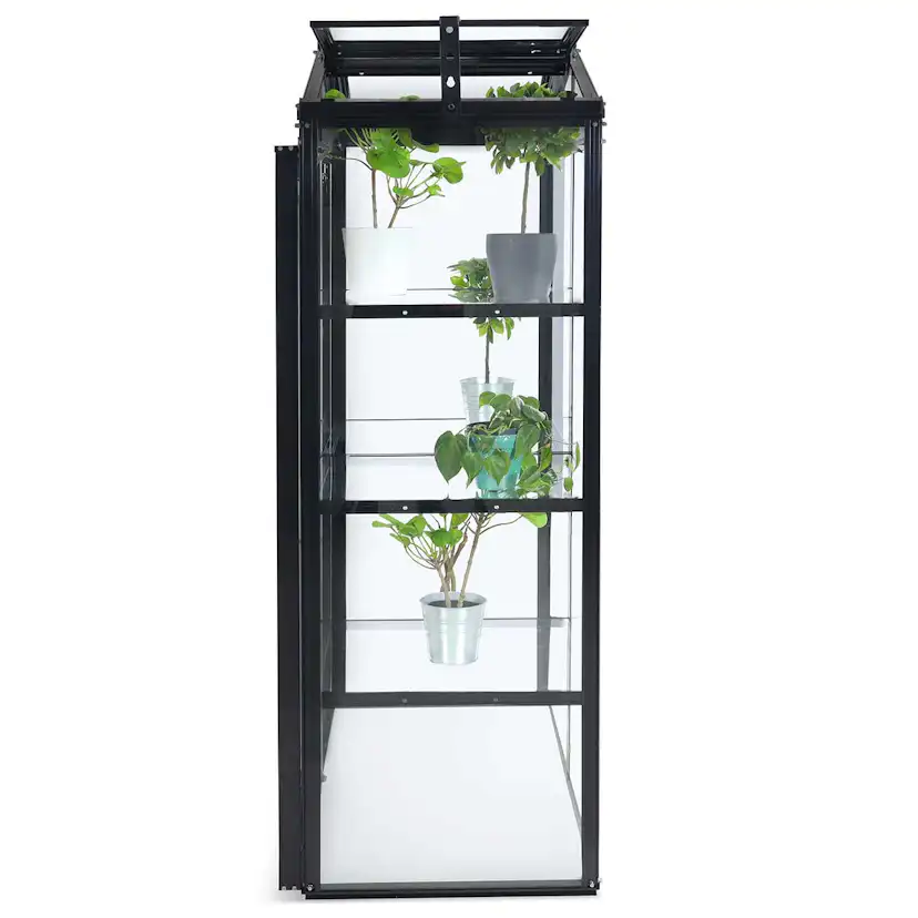 Växthus Metalcraft Svart Rektangulär Odlingsvitrin mot Vägg med Säkerhetsglas, 111x61x170 cm