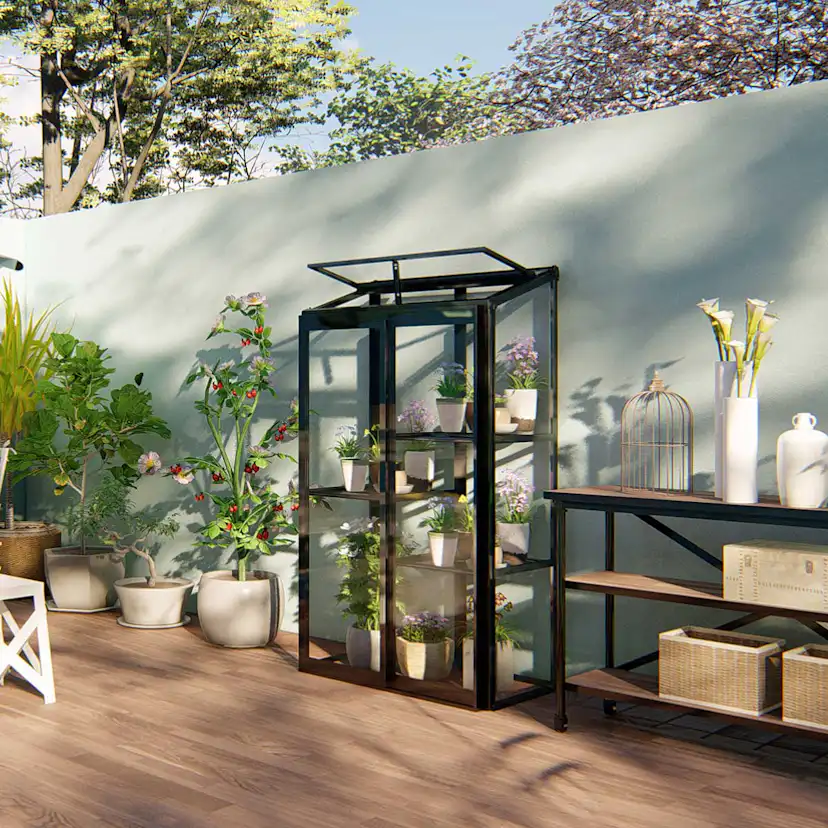 Växthus Metalcraft Svart Rektangulär Odlingsvitrin mot Vägg med Säkerhetsglas, 91x51x157 cm