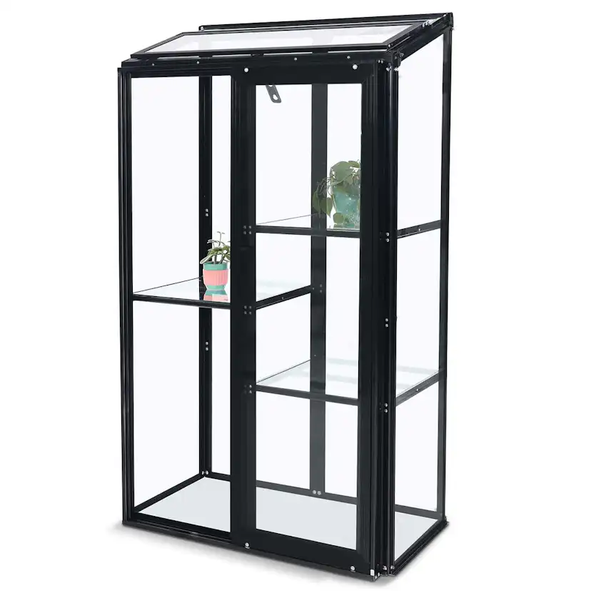 Växthus Metalcraft Svart Rektangulär Odlingsvitrin mot Vägg med Säkerhetsglas, 91x51x157 cm