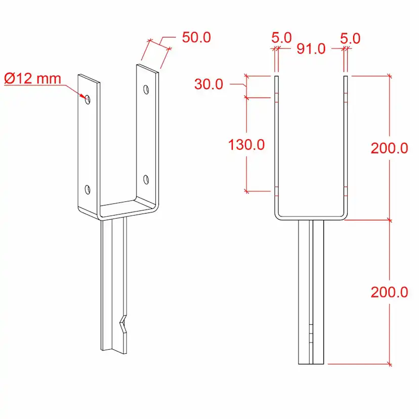 U-Stolpfot PLUS inkl. Skruv Längd: 40 cm