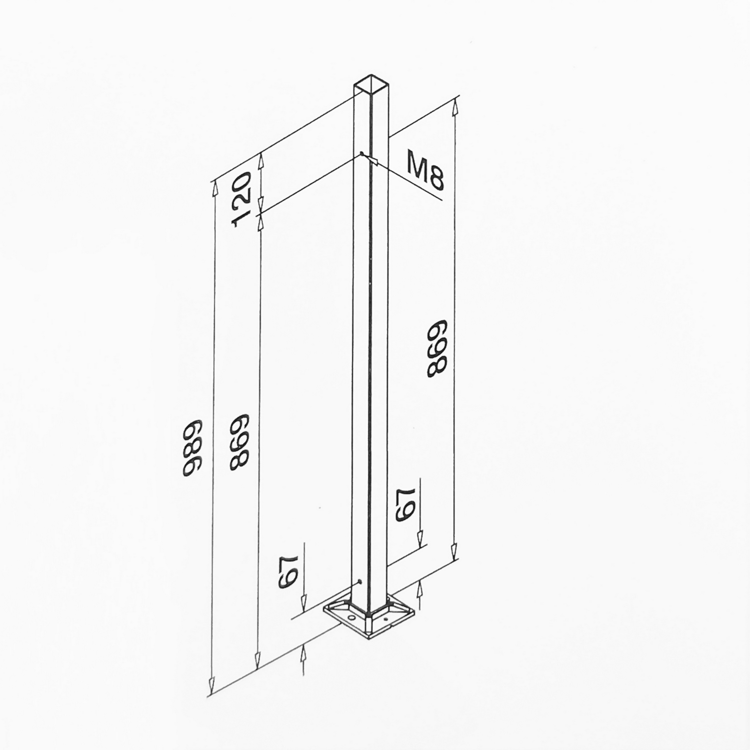 Räckesstolpe Herrljunga Ledstångsfabrik Fyrkantig Dubbel Utomhus