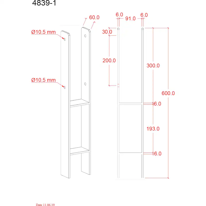 H stolparfot 60 cm - 9x9 cm stolper - för nedgjutning
