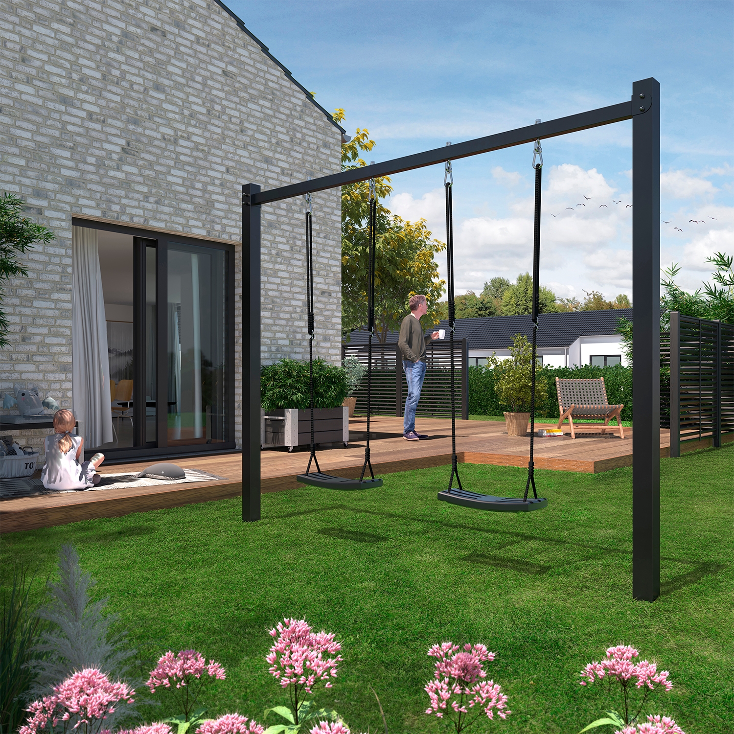 Gungställning PLUS Stål med 2 Gungsitsar