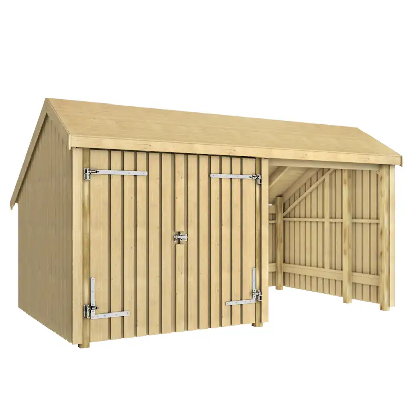 Multi Trädgårdshus 10,5 m² - 2 moduler med dubbeldörr och öppen framsida