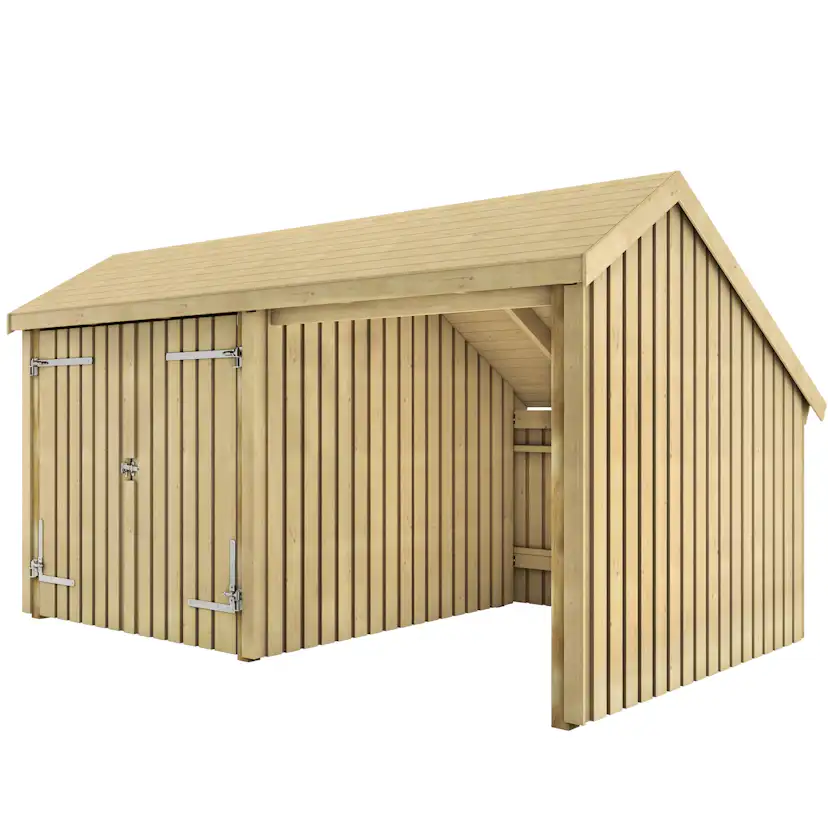 Multi Trädgårdshus 10,5 m² - 2 moduler med dubbeldörr och öppen framsida