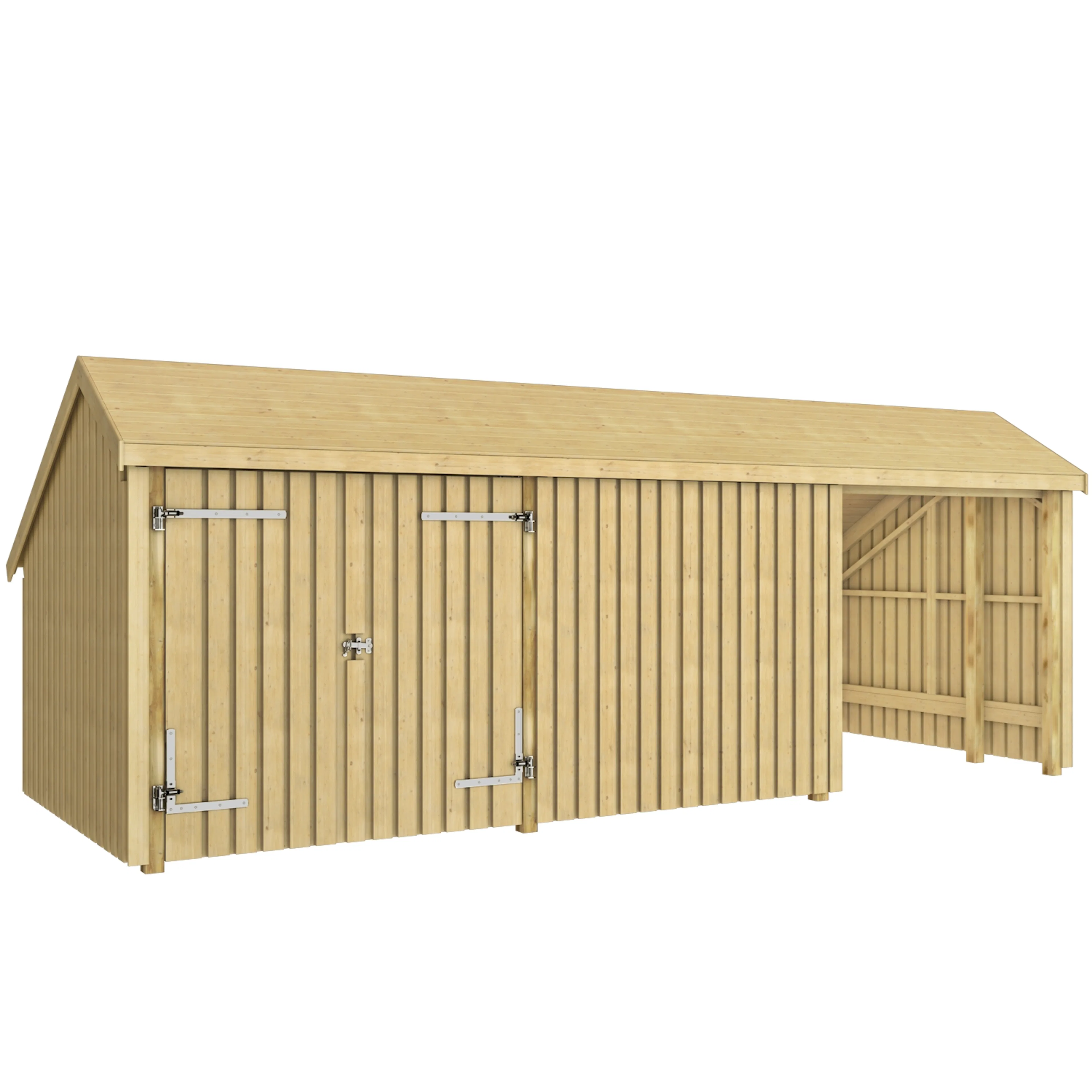 Multi Trädgårdshus 15,5 m² - 3 moduler m/dubbeldörr och stängd/öppen framsida