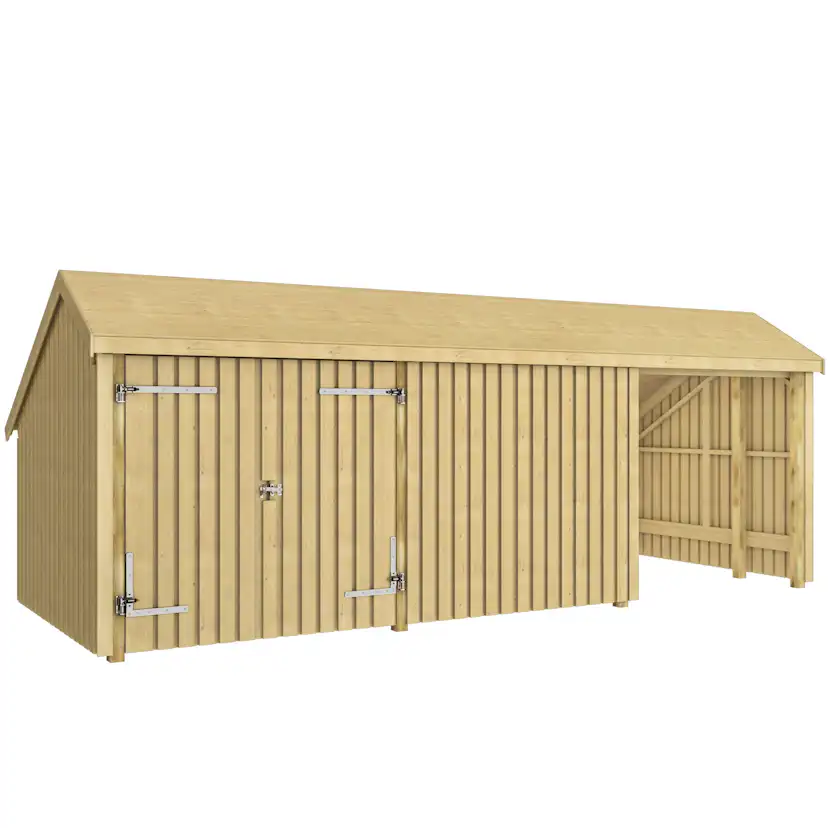 Multi Trädgårdshus 15,5 m² - 3 moduler m/dubbeldörr och stängd/öppen framsida