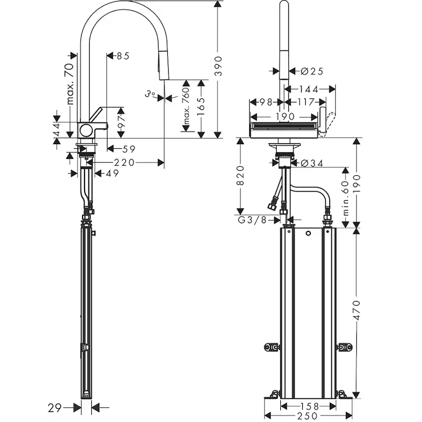 Köksblandare Hansgrohe Aquno Select M81 170 3-jet med Utdragbar pip