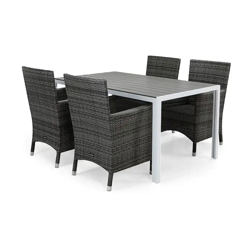 Matgrupp Utomhus deNoord Tunis 150x90 cm med 4 Thor Utefåtöljer Lyx med Armstöd