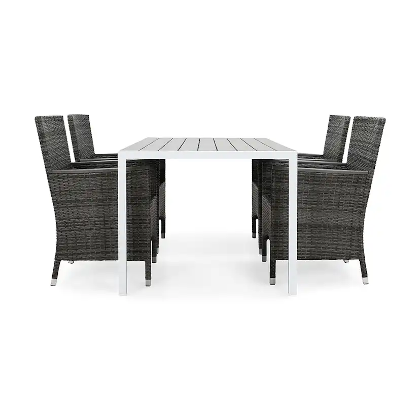 Matgrupp Utomhus deNoord Tunis 150x90 cm med 4 Thor Utefåtöljer Lyx med Armstöd