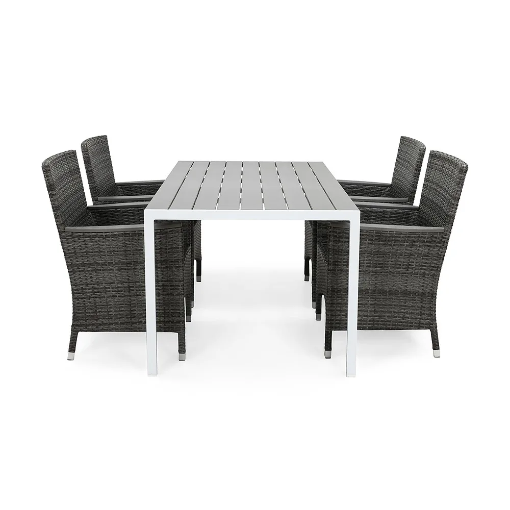 Matgrupp Utomhus deNoord Tunis 150x90 cm med 4 Thor Utefåtöljer Lyx med Armstöd