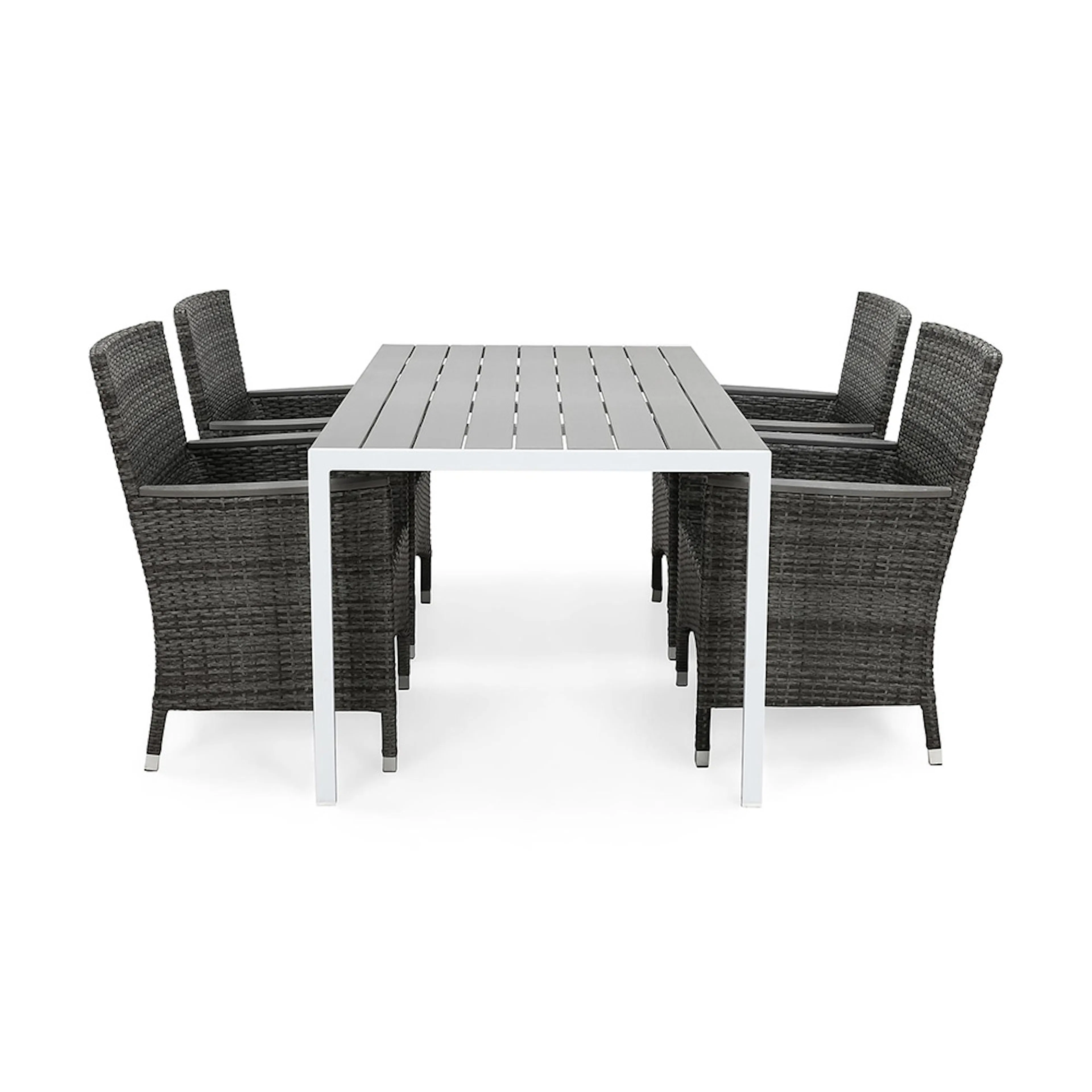 Matgrupp Utomhus deNoord Tunis 150x90 cm med 4 Thor Utefåtöljer Lyx med Armstöd