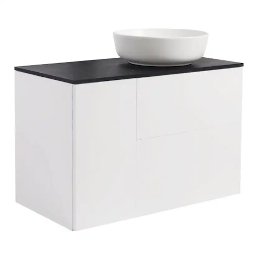 Tvättställsskåp Alterna Isella Tvättkorg med Bänkskiva Kvartskomposit och Runt Tvättställ